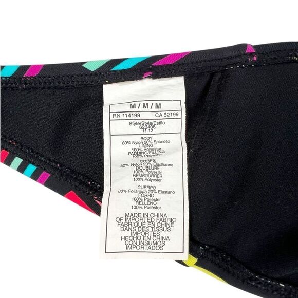 Roxy Sun Runner 3 Strap Black Multi Bandeau Bikini Top Medium - Picture 6 of 7